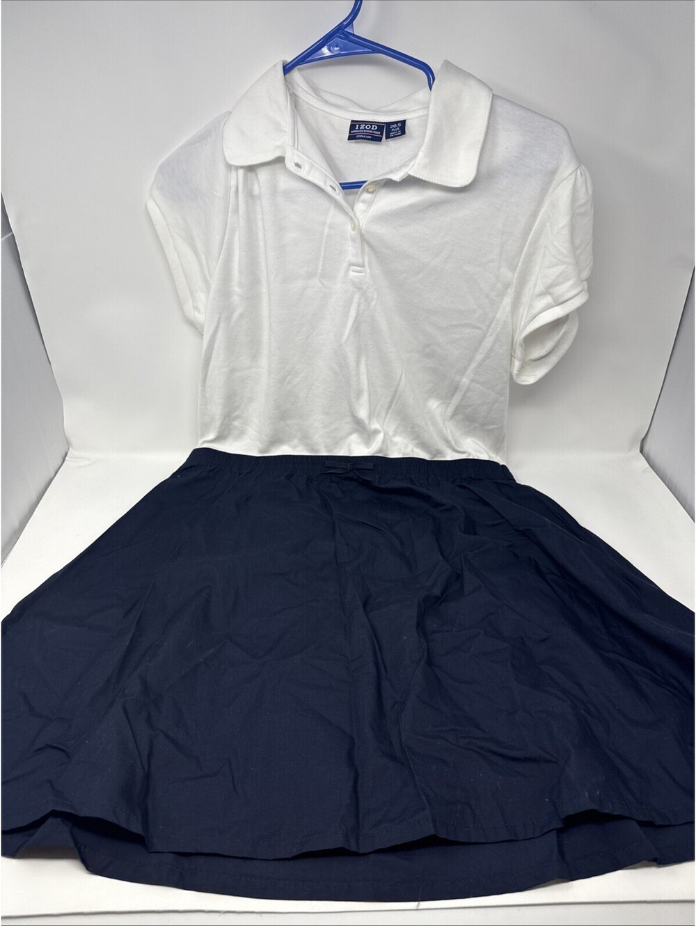 IZOD Approved Schoolwear Uniform Dress, Size 20.5 Plus- White/Navy, Navy